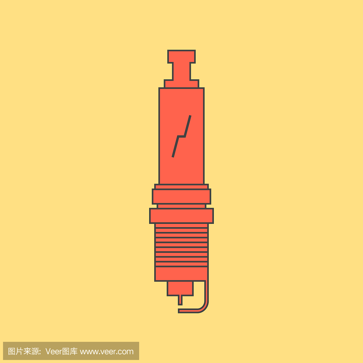 红色火花塞图标隔离在黄色背景上